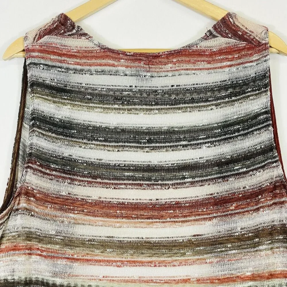 Catherines‎ Sweater Vest Womens 2X Brown Olive Ivory Stripe Knit Earthy Boho